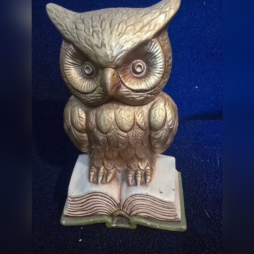 Unk Gold and Silver Owl Sculpture on Book